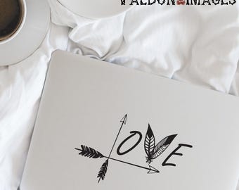 Boho Love Arrow and Feather Car Decal, Bohemian Laptop Sticker, Hippie Car Accessories, Unisex Gifts