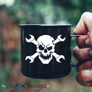 Mechanic skull car decal, mechanic gifts, laptop decal, tumbler decal, skull and crossbones, skull decal, skeleton decal, car decal for men