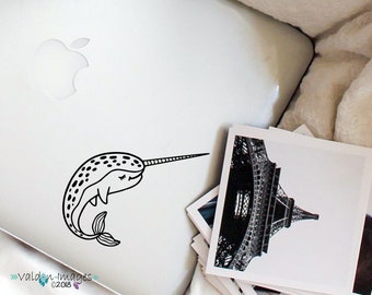 Narwhal car decal, whale laptop decal, car accessories, auto decal, unicorn gift, narwhal sticker, car decal for women, travel cup decal