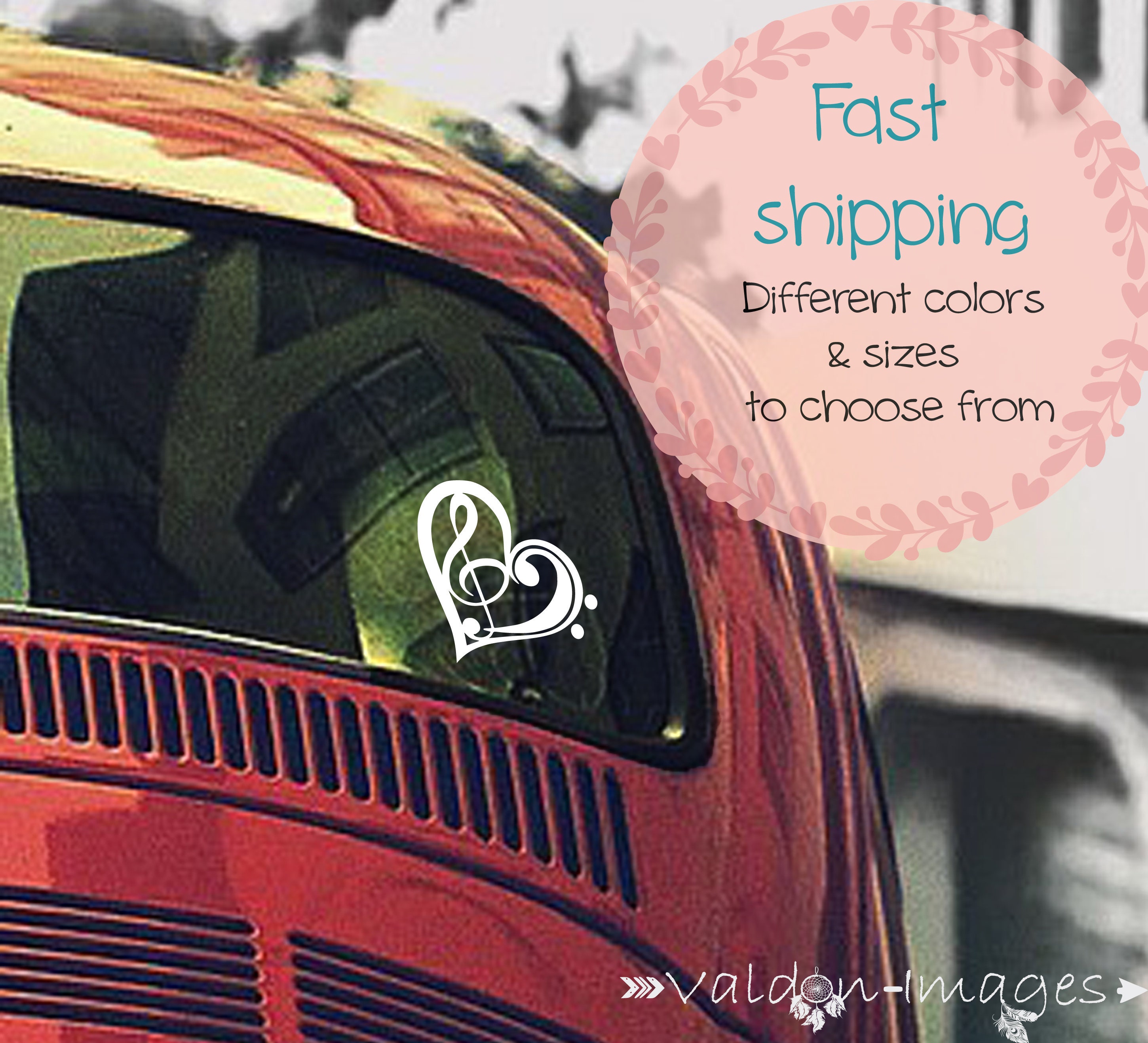 Treble Clef Heart Shape Car Decal, Music Note Gift, Car Decal for Women ...