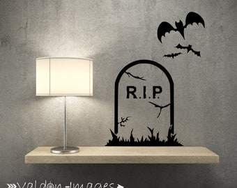 Tombstone With Bats Everyday Halloween Decoration Wall Decal, Classic Gothic Home Decor, Haunted House Vampire Bats Halloween Party Decor