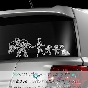 Mummy Monster Family Car Decal, Mummy Laptop decal, Horror Moivie Monster vinyl decal, Funny Auto Decal, Mummy Bumper Sticker, Funny Gifts