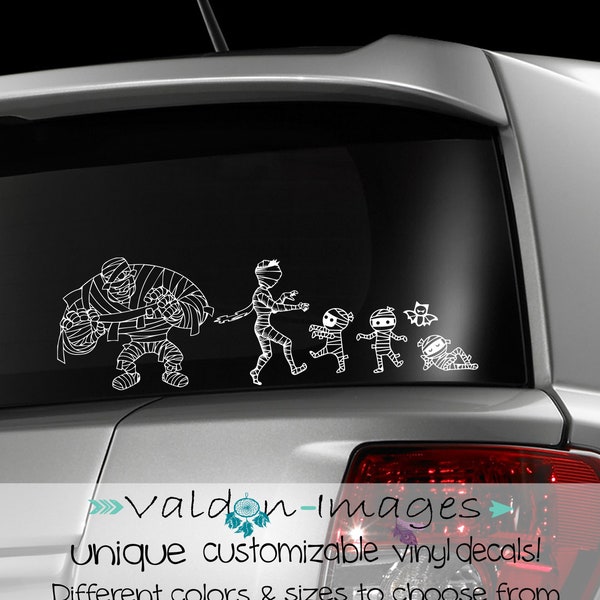 Mummy Monster Family Car Decal, Mummy Laptop decal, Horror Moivie Monster vinyl decal, Funny Auto Decal, Mummy Bumper Sticker, Funny Gifts