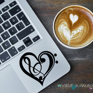 Treble Clef Heart Shape Car Decal, Music Note Gift, Car Decal For Women, Car Sticker, Laptop Decal, Vinyl Decal, Auto Decal, Gifts For Her
