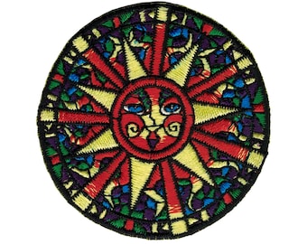 Stained Glass Sun Patch - Iron On or Sew On (2.5" Circular)
