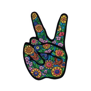 Flower Peace Hand - Translucent Window Sticker / Decal (3.5&quot; X 5.25&quot;)
