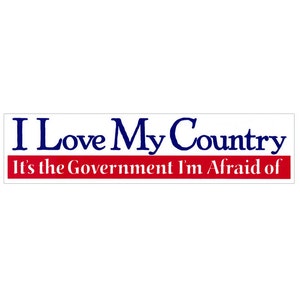 I Love My Country, It&#39;s The Government I&#39;m Afraid Of - Small Bumper Sticker / Laptop Decal or Magnet