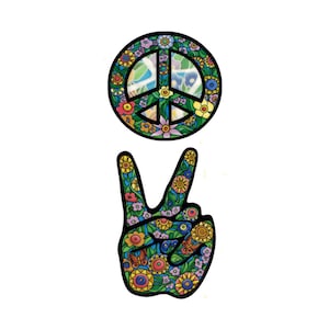 Frieden Blumen Frieden Hand und Frieden Zeichen - transluzente Fenster Aufkleber / Aufkleber (Hand 3,5&quot; und Symbol 2,5&quot;)