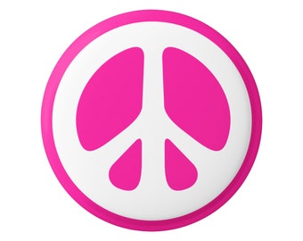 Peace Sign White Over Hot Pink Hippie 60s Button for Backpacks, Jackets, Hats, or Fridge Magnet Round 1.25 Inches