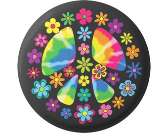 Flower Power Tie Dye Burst 60's Style Peace Sign Anti-War Button Pinback for Backpacks, Jackets, Hats, or Fridge Magnet 1.5 Inches