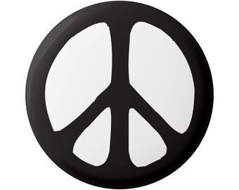 Signe de paix Symbole anti-guerre en noir sur blanc Bouton Pinback pour sacs à dos, vestes, chapeaux ou aimant de réfrigérateur rond 1,25 pouces