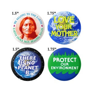 Climate Change Environmental Awareness Global Warming Set of 4 Buttons / Pinbacks