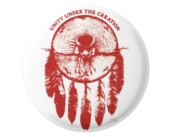 Unity Under the Creation Native American Spiritual Universal Oneness Dreamcatcher Button for Backpacks, Jackets, or Magnet 2.25 Inches