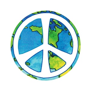 Peace Sign Over the Earth - Small Bumper Sticker / Laptop Decal