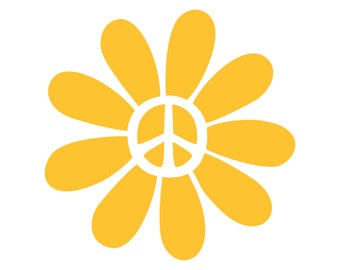 Peace Sign in a Daisy Flower Vintage Hippie Style Vinyl Decal / Rub On Sticker - 14 colors available 3.25-by-3.25 Inches