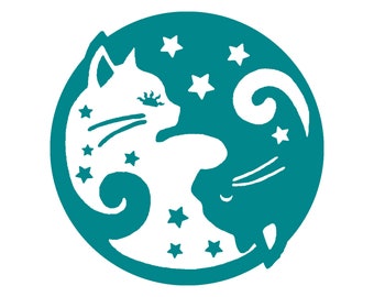 Starry Yin Yang Day & Night Cats Vinyl Decal / Rub On Sticker - 14 colors available (3.25" X 3.25")