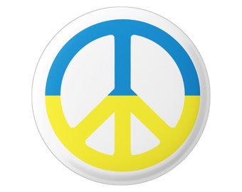 Peace Sign Ukraine Flag Anti-War Symbol Button Pinback for Backpacks, Jackets, Hats, or Fridge Magnet 1.5 Inches