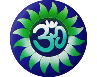 Flower Om Aum Spiritual Meditation Yoga Button Pinback for Backpacks, Jackets, Hats, or Fridge Magnet Round 1.25 Inches