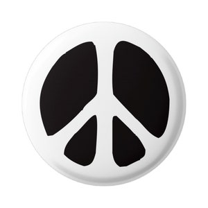 Peace Sign Anti-War Symbol in White over Black Pinback Button for Backpacks, Jackets, Hats, or Fridge Magnet Round 1.25 Inches
