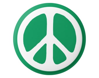 Peace Sign White Over Green Hippie 60s Button for Backpacks, Jackets, Hats, or Fridge Magnet Round 1.5 Inches