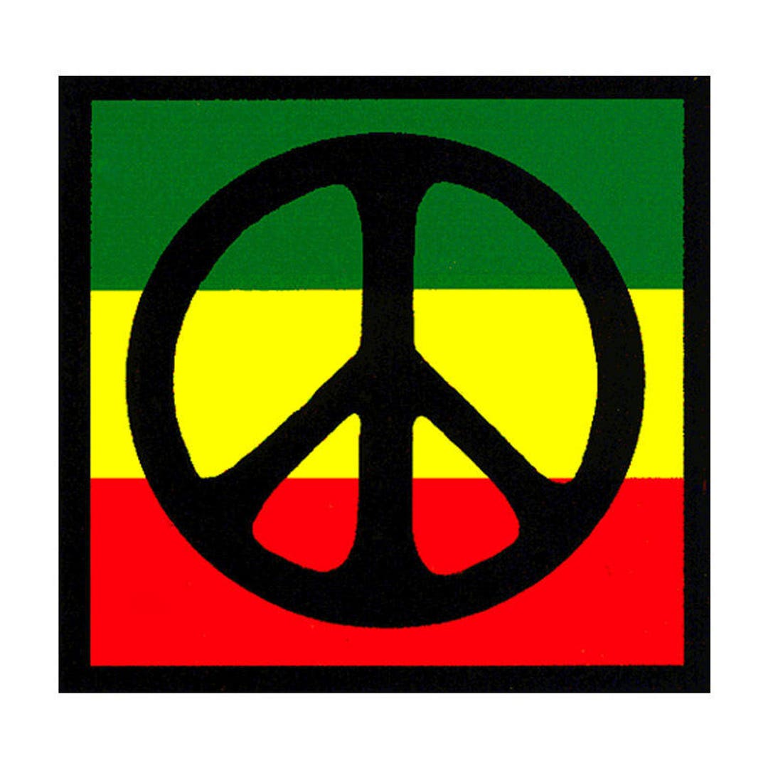 Peace Sign / Symbol - White Over Rasta Colors (red, Yellow, Green