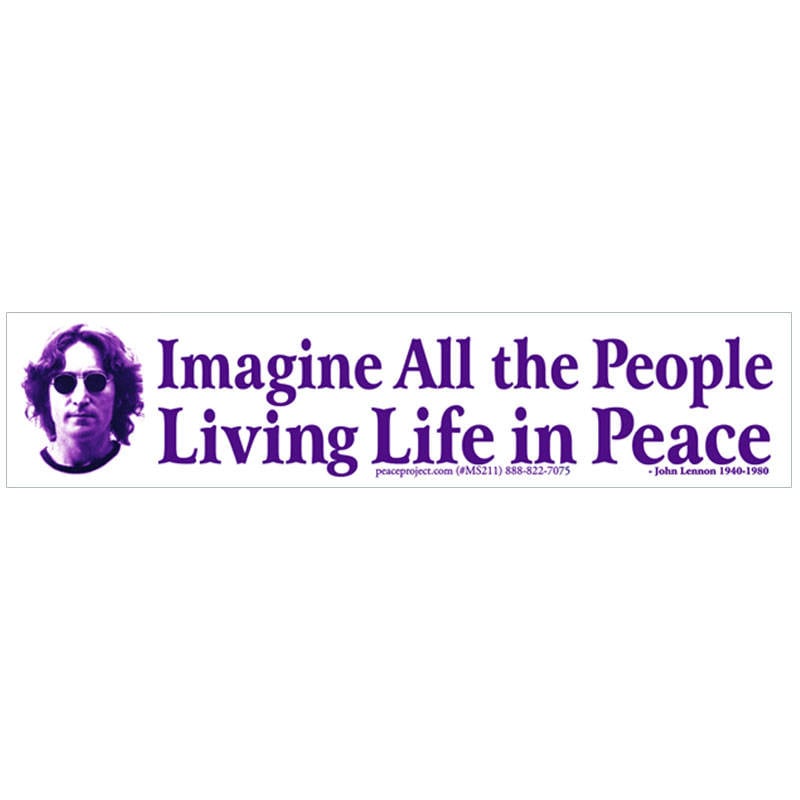 Imagine All The People Living Life In Peace - John Lennon - Small Bumper Sticker / Laptop Decal or Magnet, 7-by-1.5 Inches