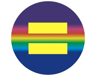 Equal Rights Symbol / Sign on Rainbow Background - LGBTQ Button / Pinback or Refrigerator Magnet, 1.25 Inches