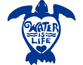 Water is Life Turtle Vinyl Decal / Rub On Sticker - 14 colors available (5" X 4.5")