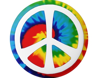 Peace Sign Over Tie Dye Rainbow Anti-War Button Pinback for Backpacks, Jackets, Hats, or Fridge Magnet Round 1.5 Inches