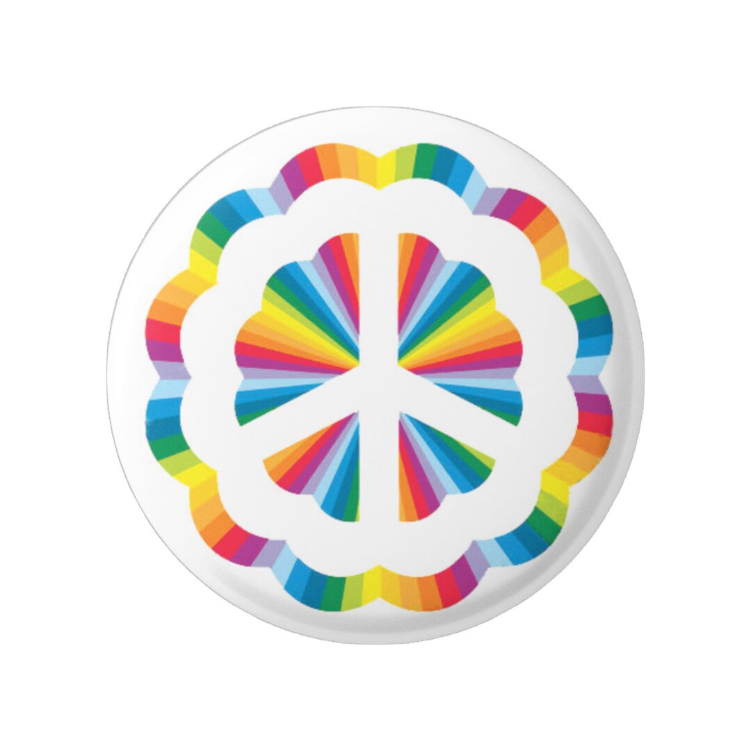 Rainbow Scalloped Edge Peace Sign Button Pinback for Shirts, Jackets ...