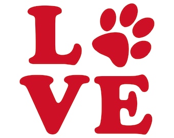 Love with Paw Print Dog Cat Pet Lovers Vinyl Decal / Rub On Sticker - 14 colors available (3.3" X 3.25")