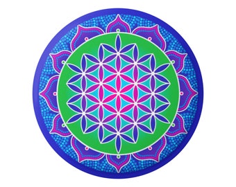 Flower of Life Mandala - Colorful Sacred Geometry Design Button / Pinback or Magnet, 1.5 Inches