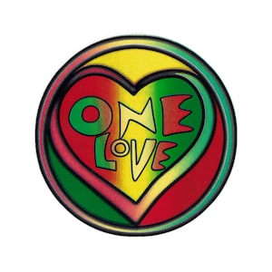 One Love Heart Reggae Rasta Small Translucent Two Sided Car Window Laptop Water Bottle Decal 4.25 Inches Round