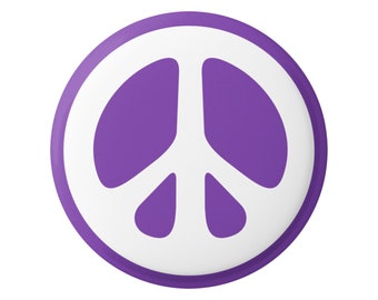 Peace Sign White Over Purple Hippie 60s Button for Backpacks, Jackets, Hats, or Fridge Magnet Round 1.25 Inches