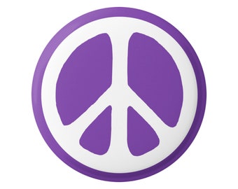 Peace Sign White Over Purple Hippie 60s Button for Backpacks, Jackets, Hats, or Fridge Magnet Round 1.5 Inches