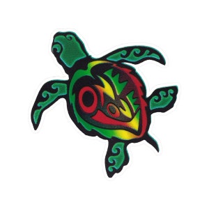 Rasta Reggae One Love Turtle Small Translucent Two Sided Small Car Window Laptop Water Bottle Decal 2.5 Inches Die Cut