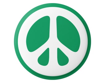 Peace Sign White Over Green Hippie 60s Button for Backpacks, Jackets, Hats, or Fridge Magnet Round 1.25 Inches