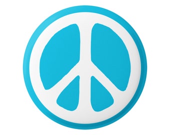Peace Sign White Over Sky Blue Hippie 60s Button for Backpacks, Jackets, Hats, or Fridge Magnet Round 1.5 Inches