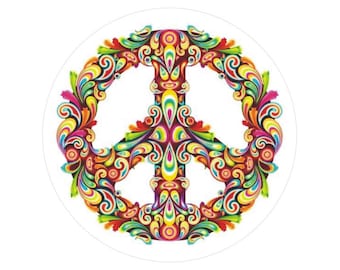 Psychedelic Flower Peace Sign / Symbol - Button / Pinback or Magnet