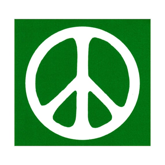 peace Peace Sign / Symbol - White Over Green - Bumper Sticker Decal or