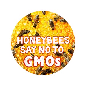 Honeybees Say No To GMOs - Anti-Genetically Altered Button / Pinback or Magnet