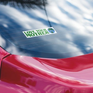 Houd van je moeder: kleine milieubumpersticker/laptopsticker of magneet, 6 x 1,75 inch afbeelding 2