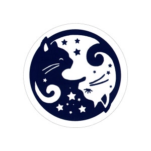 Large Starry Yin Yang Cats Round Sticker/Laptop Decal, 4.25-by-4.25 Inches