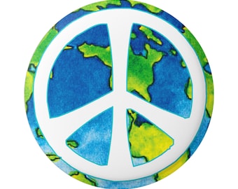 Peace Sign over Earth Anti-War Button Pinback for Backpacks, Jackets, Hats, or Fridge Magnet Round 1.5 Inches