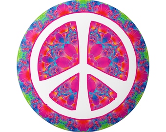 Mandala Flower Peace Sign / Symbol Anti-War Button Pinback for Backpacks, Jackets, Hats, or Fridge Magnet Round 1.5 Inches