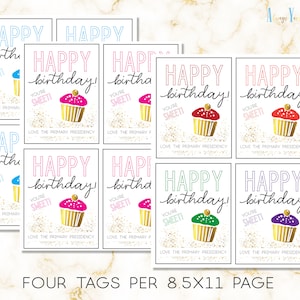 Primary Teacher Cupcake Happy Birthday Printable Tag  | You're Sweet Label | LDS Church Teacher | Primary Children Birthday Gift Idea