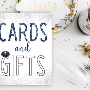 Cards and Gifts Police Sign | Police Officer Celebration Party | Black and Blue Cop Decorations | Police Department Congratulations