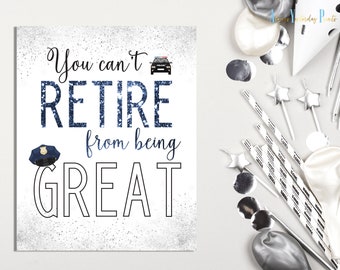Police Retirement Party Sign | Blue Glitter Cop Decor (Digital Download)