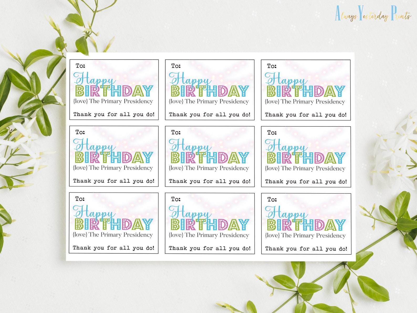 LDS Primary Happy Birthday Printable Gift Tag From the - Etsy