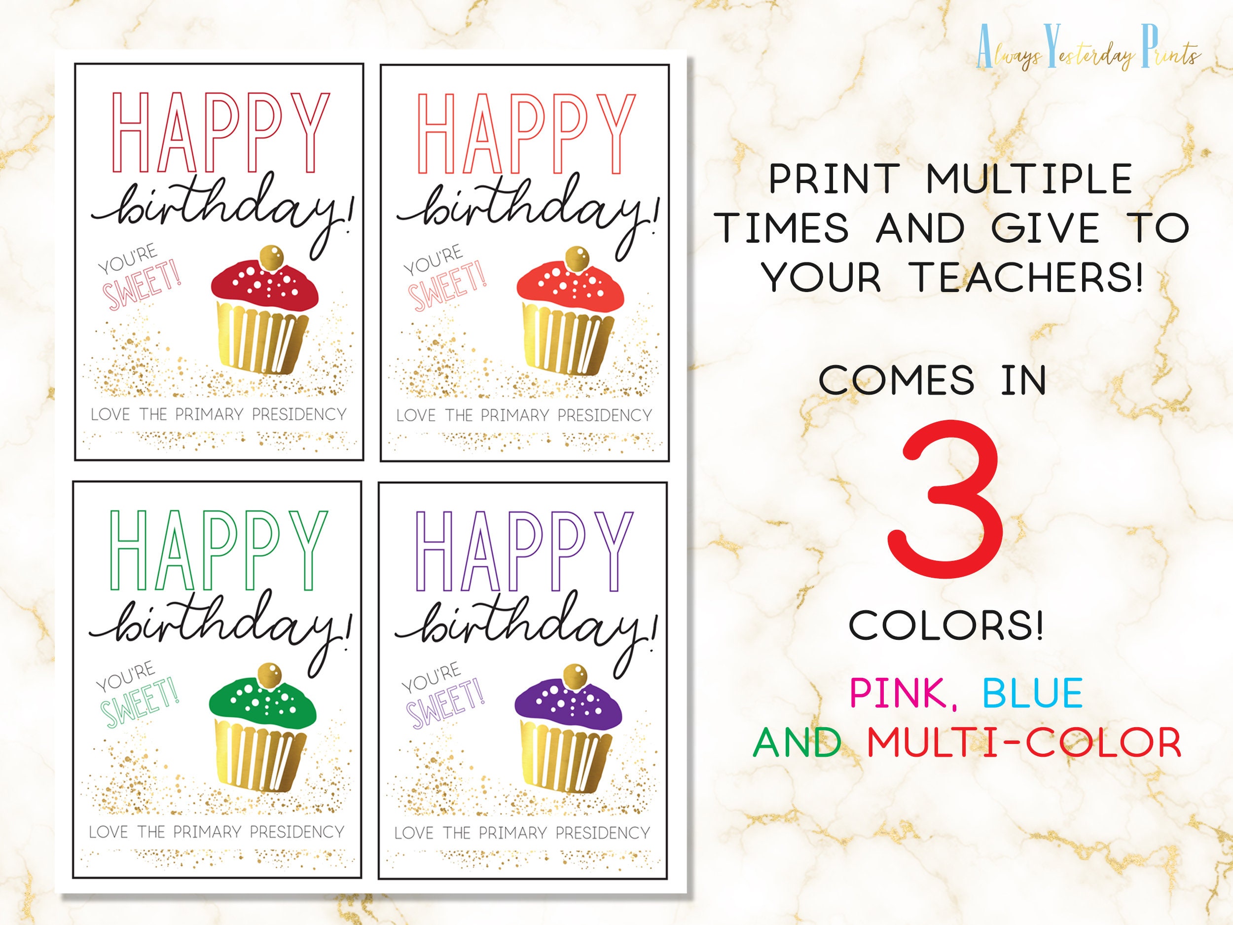 Primary Teacher Cupcake Happy Birthday Printable Tag - Etsy